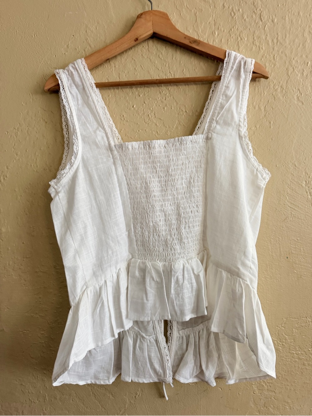 White Sleeveless Tie-Front Ruffle Tank Top - Picture 3 of 4
